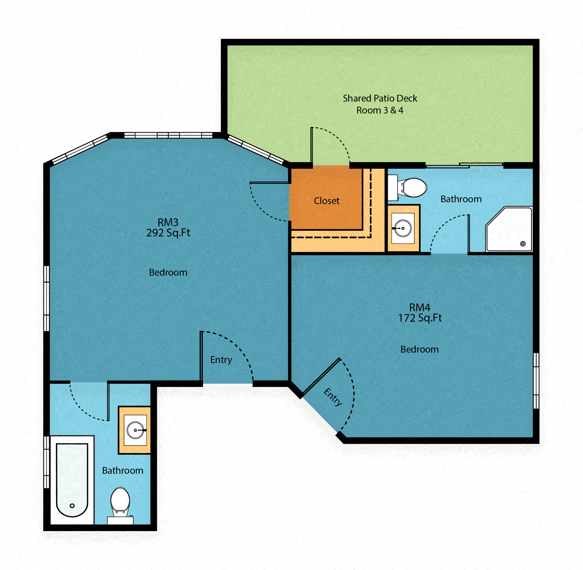 Floor plan for 1 bed, 1 bath, 292 sqft